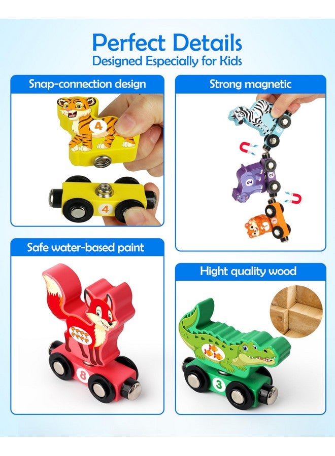 Vanmor Wooden Train Set with Animal Toys, Snap-Connection Animal Train, Matching and Magnetic Number Train Learning Toys, Fine Motor Skill Educational Toy Gift for 3 4 5 Years Old Kids - Image 3