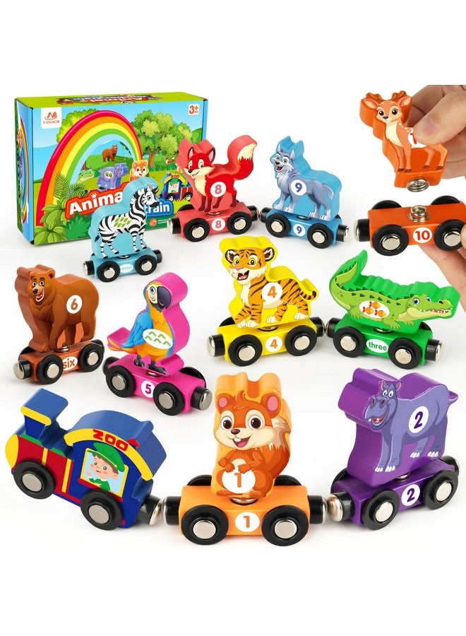 Vanmor Wooden Train Set with Animal Toys, Snap-Connection Animal Train, Matching and Magnetic Number Train Learning Toys, Fine Motor Skill Educational Toy Gift for 3 4 5 Years Old Kids - Image 1