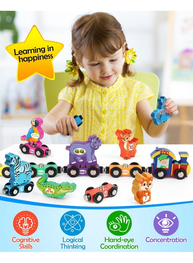 Vanmor Wooden Train Set with Animal Toys, Snap-Connection Animal Train, Matching and Magnetic Number Train Learning Toys, Fine Motor Skill Educational Toy Gift for 3 4 5 Years Old Kids - Image 2