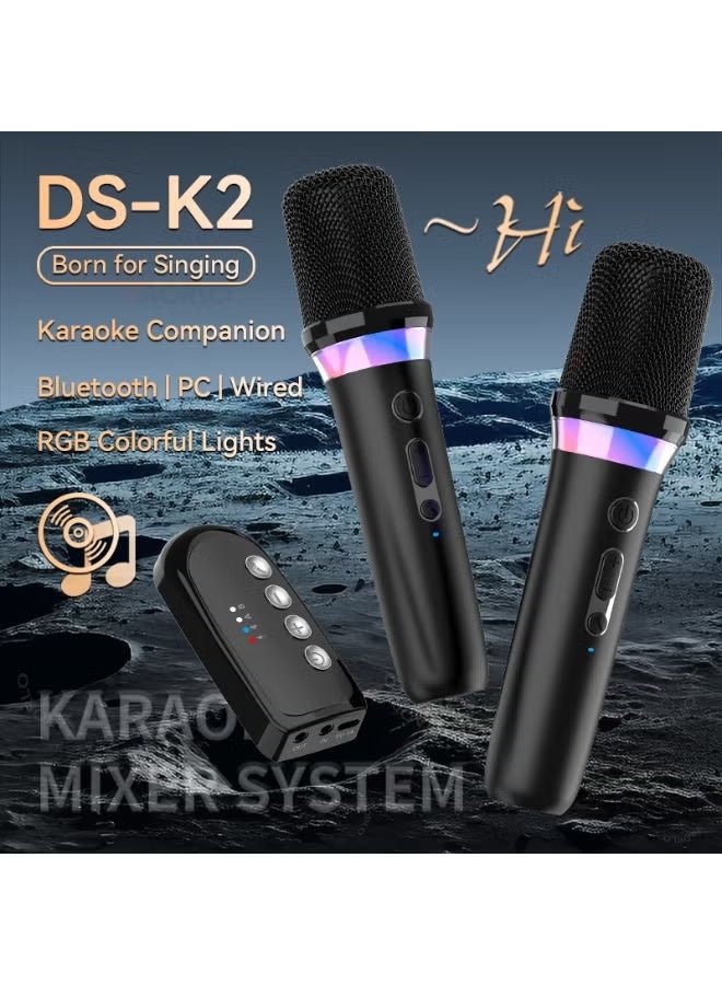 Portable wireless microphone, rechargeable wireless microphone with RGB lanterns, with 3.5MM power amplifier, DSP mixing system, for singing, speeches, parties, less delay karaoke microphone, can be used for children's singing - Image 1
