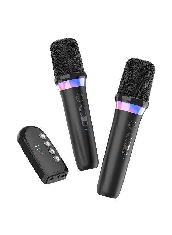 Portable wireless microphone, rechargeable wireless microphone with RGB lanterns, with 3.5MM power amplifier, DSP mixing system, for singing, speeches, parties, less delay karaoke microphone, can be used for children's singing - Image 2