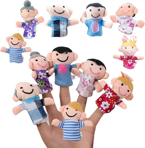 Fansoftiks 6 Pcs Mini Finger Puppet Set 6 People Family Members Grandparents Finger Puppets Set Cloth Velvet Puppets Story Time Puppets - Image 1