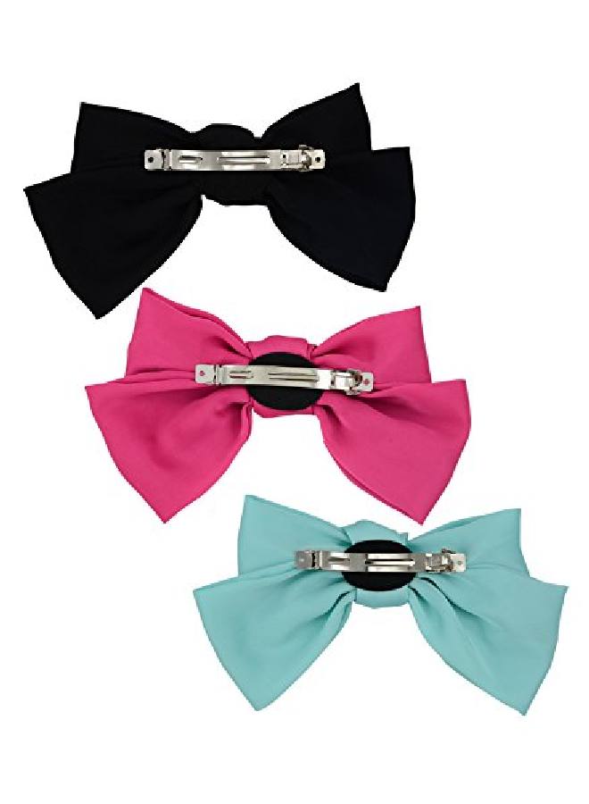 Thaoya 3Pack Fashion Doubledeck Chiffon Large Solid Color Bowknot Hair Clip Women Girls Bow Clip Accessories Hc2175 (Black Roseo And Light Blue) - Image 4