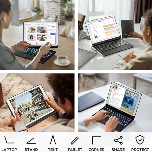 edaiser Swivel Keyboard Case for iPad 10.2 inch 9th 8th 7th, iPad Air 3rd and iPad Pro 10.5 2nd Generation; Rotatable Cover with Pencil Holder, Multi-Touch Trackpad, RGB Backlit, Black - Image 5