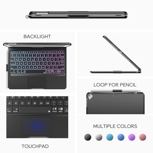edaiser Swivel Keyboard Case for iPad 10.2 inch 9th 8th 7th, iPad Air 3rd and iPad Pro 10.5 2nd Generation; Rotatable Cover with Pencil Holder, Multi-Touch Trackpad, RGB Backlit, Black - Image 4