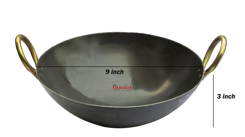 Olrada Iron 3-Piece Cookware Set (8inch Fry Pan, 10inch Tawa, 9inch Kadai) - Image 2