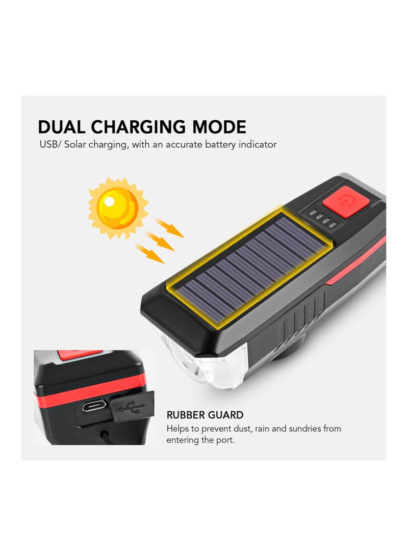 Excefore Bicycle Light Set LED Bike Headlight 800 Lumen USB Rechargeable Solar Energy 3 Light Modes Bike Light IP65 Waterproof with Taillight and Trumpet Accessories for Bicycle Cycling - Image 5