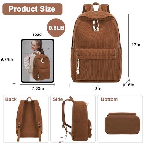 BTOOP School Backpack for Teens Large Corduroy Bookbag Lightweight 15.6 inch Laptop Bag for Girls Women Casual High School College - Image 2