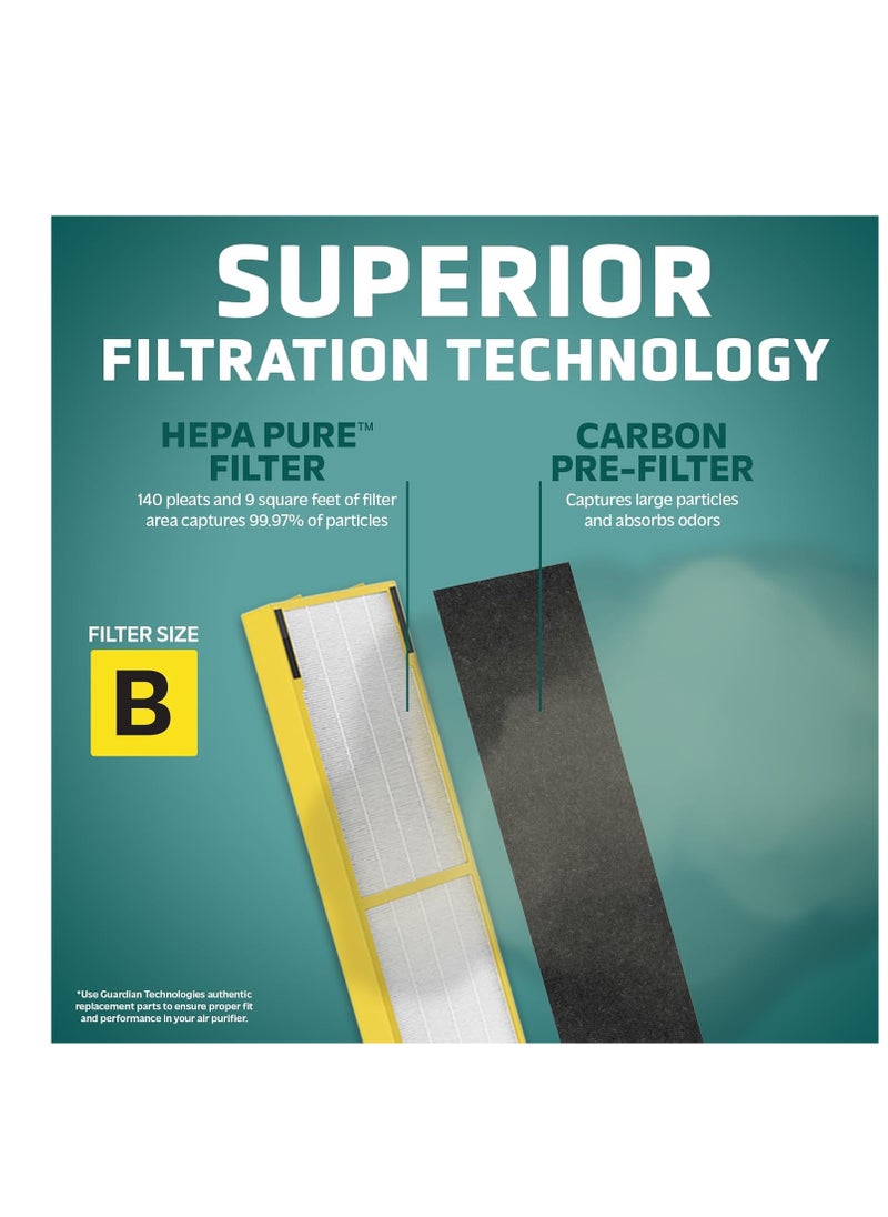 GermGuardian Filter B HEPA Pure Genuine Air Purifier Replacement Filter, Removes 99.97% of Pollutants for AC4825, AC4300, AC4900, AC4825DLX, AC4850, CDAP4500, AP2200, Black/Yellow, FLT4825