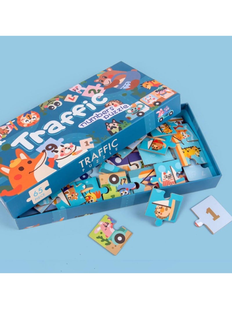 Traffic Numbers Puzzle, Educational Jigsaw Puzzle with Animal Figurines, 10 Pieces - Image 2