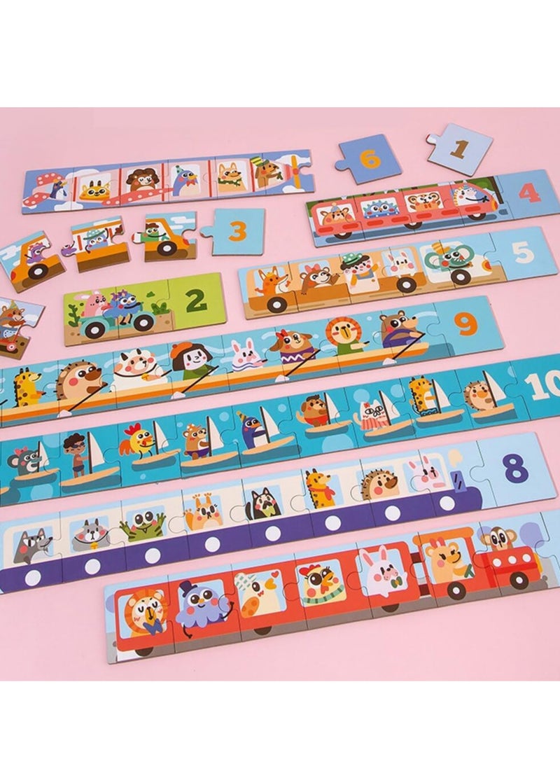 Traffic Numbers Puzzle, Educational Jigsaw Puzzle with Animal Figurines, 10 Pieces - Image 3