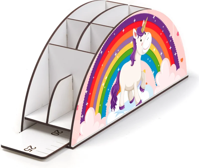 Notpa Wooden Vip Laughing Horse Rainbow Ruler Desktop Pen Holder Organizer For Kids VIP37