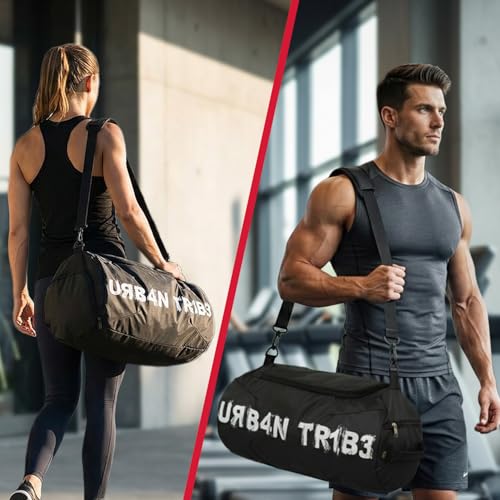 URBAN TRIBE Plank 23L Gym Bag for Men and Women | Sports Duffle Bag with Shoe Compartment | Workout, Fitness, Exercise | Black - Image 2