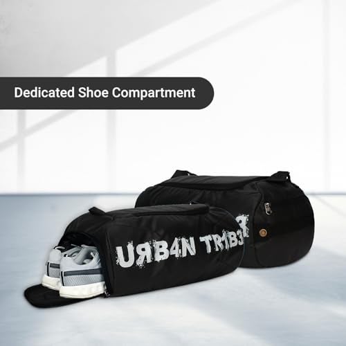 URBAN TRIBE Plank 23L Gym Bag for Men and Women | Sports Duffle Bag with Shoe Compartment | Workout, Fitness, Exercise | Black - Image 5