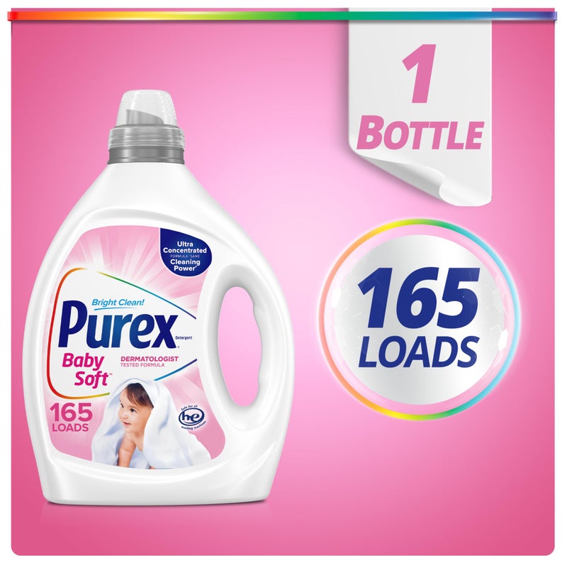 Purex منظف غسيل الأطفال من بيوركس، سائل، مركز للغاية، 82.5 أونصة سائلة، 165 غسلة، مضاد للحساسية، خالي من الأصباغ، لطيف على البشرة - Image 3