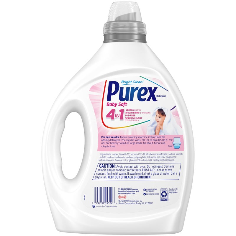 Purex منظف غسيل الأطفال من بيوركس، سائل، مركز للغاية، 82.5 أونصة سائلة، 165 غسلة، مضاد للحساسية، خالي من الأصباغ، لطيف على البشرة - Image 5