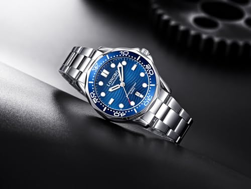 LONGBO Men's Watches Fashion Casual Luxury Dress Waterproof Quartz Analogue Wristwatches for Men Stainless Steel Band, Birthday Gift for Men (Silver-Blue) - Image 2