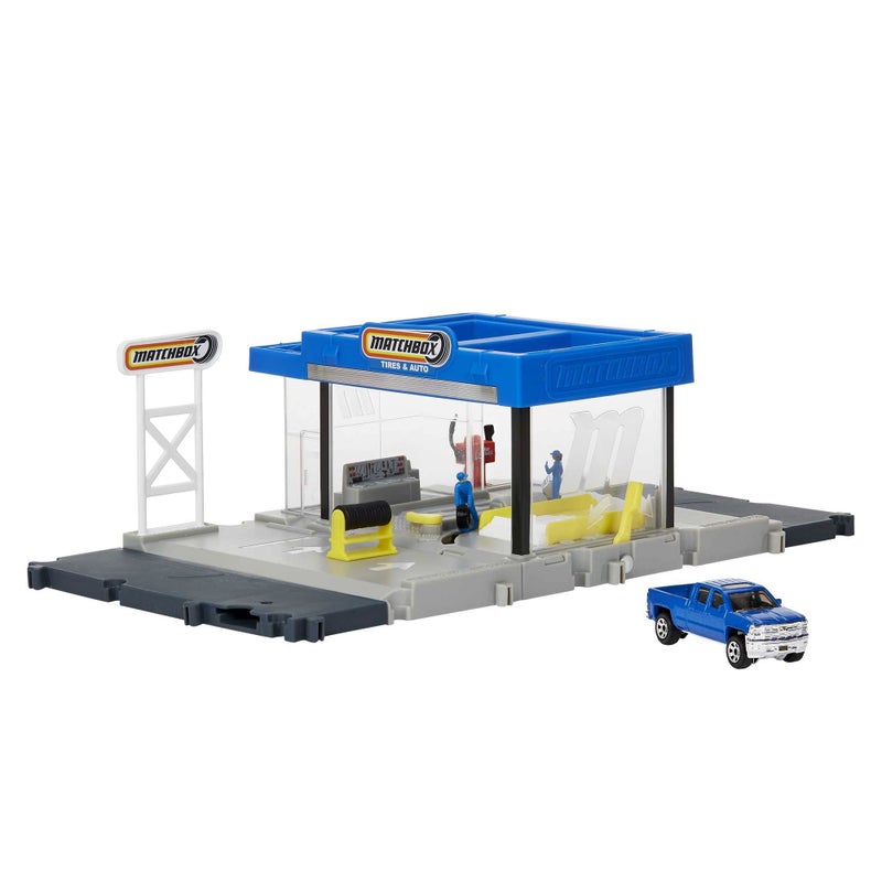Matchbox Action Drivers Auto Shop Playset with 1 Chevy Silverado Moving Parts  Figures Toy for Kids 3 Years Old  Up - Image 2