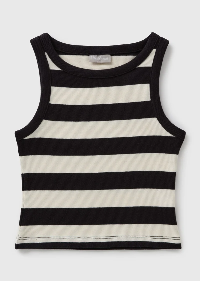 Matalan Girls Black Monochrome Stripe Vest