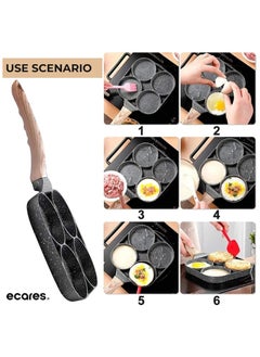 ECARES ECARES® Non-Stick Egg Frying Pan, Four-Cup Medical Stone Egg Pan, Ergonomic Egg Frying Pan, Granite Egg Cooker Pan, Pancake Maker, Suitable Gas Stoves & Induction Cooktops, 100% PFOS & PFOA-Free,Black  - Image 2