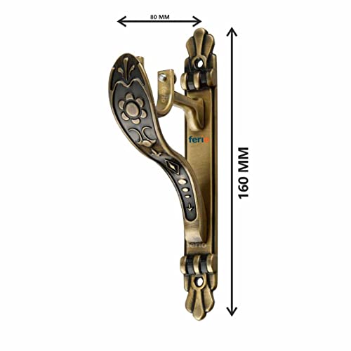 FERIO Antique Brass Zinc Alloy and Diamond Rajwadi Design Curtain Bracket Holder and Curtain Finials for Door and Windows Fitting 1 Inch Rod (Curtain Support 2 Pcs and Curtain Finial 2 Pcs) - Image 2