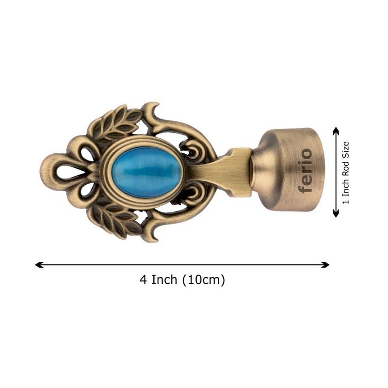 FERIO Antique Brass Zinc Alloy and Diamond Rajwadi Design Curtain Bracket Holder and Curtain Finials for Door and Windows Fitting 1 Inch Rod (Curtain Support 2 Pcs and Curtain Finial 2 Pcs) - Image 3