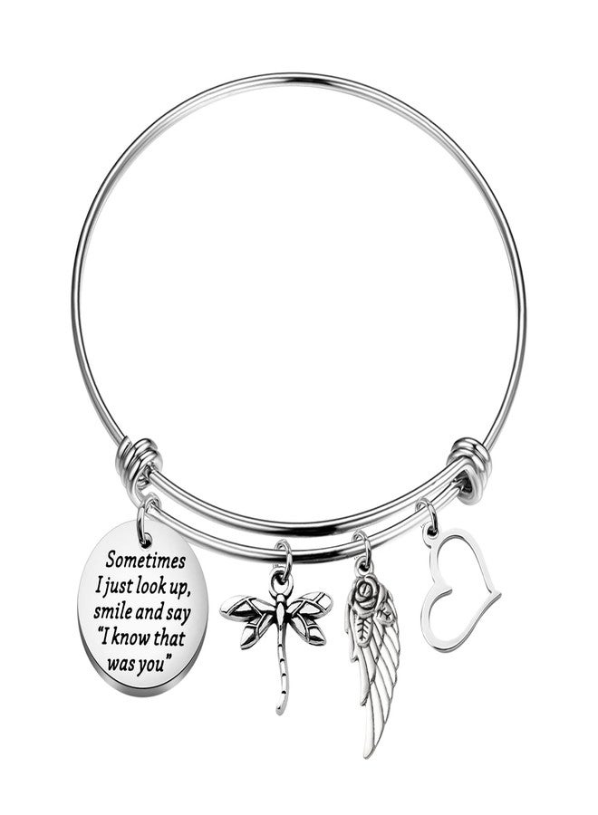 PLITI Memorial Gift Sometimes I Just Look Up Smile and Say I Know That was You Dragonfly Inspirational Bracelet (Dragonfly Sometimes bg) - Image 1