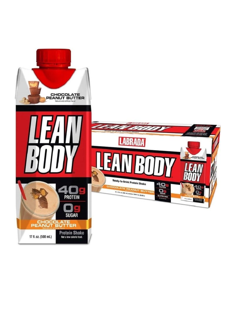 LABRADA Lean Body Ready To Drink Protein Shake- Chocolate Peanut Butter - Pack of 12 - Image 1