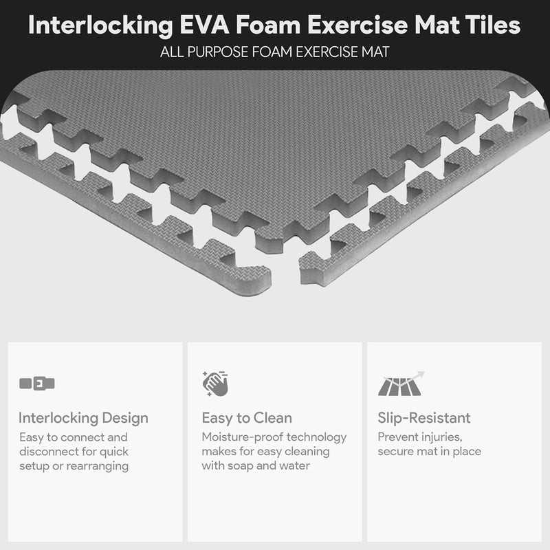 بالانس فورم بلاطات أرضية إسفنجية متشابكة من EVA لسجادة تمارين BalanceFrom Puzzle Exercise Mat بسماكة 1/2 بوصة للصالة الرياضية المنزلية، سجادة لمعدات التمارين المنزلية، وسادة أرضية للأطفال، رمادي، 24 بوصة × 24 بوصة × 1/2 بوصة، 24 قدمًا مربعًا - 6 بلاطات | بلاطات للصالة الرياضية المنزلية، سجادة لمعدات التمارين المنزلية، وسادة أرضية للأطفال، رمادي، 24 بوصة × 24 بوصة × 1/2 بوصة، 24 قدمًا مربعًا - 6 بلاطات - Image 3