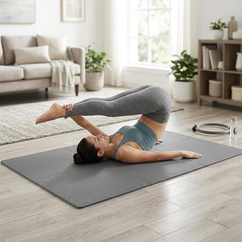 بالانس فورم بلاطات أرضية إسفنجية متشابكة من EVA لسجادة تمارين BalanceFrom Puzzle Exercise Mat بسماكة 1/2 بوصة للصالة الرياضية المنزلية، سجادة لمعدات التمارين المنزلية، وسادة أرضية للأطفال، رمادي، 24 بوصة × 24 بوصة × 1/2 بوصة، 24 قدمًا مربعًا - 6 بلاطات | بلاطات للصالة الرياضية المنزلية، سجادة لمعدات التمارين المنزلية، وسادة أرضية للأطفال، رمادي، 24 بوصة × 24 بوصة × 1/2 بوصة، 24 قدمًا مربعًا - 6 بلاطات - Image 5