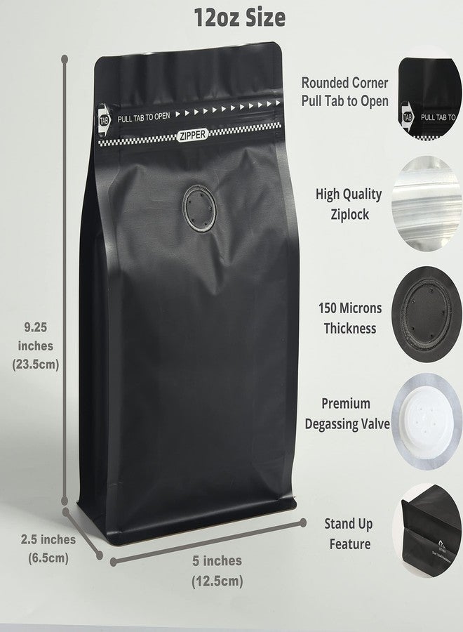 felipack 50 Count ¾ LB Black Color Foil Coffee Bags - High Barrier Aluminum Foil - Flat Bottom Coffee Pouches with Degassing Valve, Food Storage Bags with Rsealable Zipper & Easy Open Tape (Pack of 50, - Image 2
