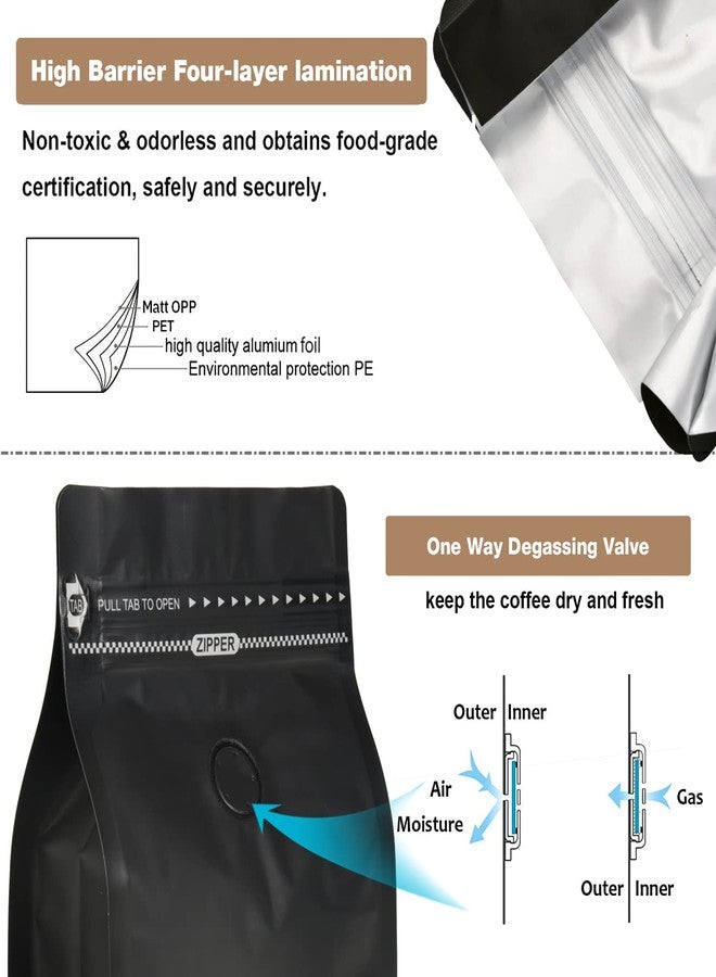 felipack 50 Count ¾ LB Black Color Foil Coffee Bags - High Barrier Aluminum Foil - Flat Bottom Coffee Pouches with Degassing Valve, Food Storage Bags with Rsealable Zipper & Easy Open Tape (Pack of 50, - Image 5