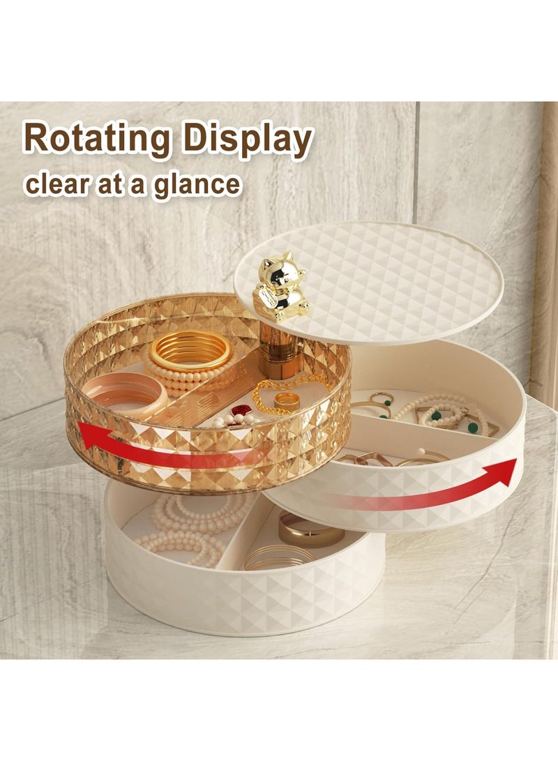 Arabest Jewelry Organizer Large, 360 Rotating Jewelry Box for Women Teen Girls, 3-Layer Stackable Earring Holder Organizer, Jewelry Tray Storage Case for Bracelets, Rings, Necklaces, Watches (White)  - Image 2