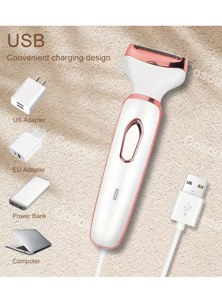 أوريتي 4 في 1 ماكينة حلاقة كهربائية للنساء، ماكينة حلاقة كهربائية للنساء، مزيل الشعر للوجه والساقين والأنف والإبط، مشذبة بيكيني محمولة مبللة وجافة لإزالة الشعر اللاسلكية مع رأس قابل للفصل ، أبيض - Image 4