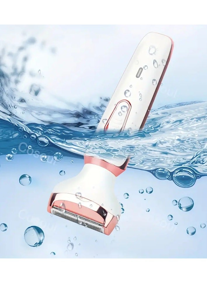 أوريتي 4 في 1 ماكينة حلاقة كهربائية للنساء، ماكينة حلاقة كهربائية للنساء، مزيل الشعر للوجه والساقين والأنف والإبط، مشذبة بيكيني محمولة مبللة وجافة لإزالة الشعر اللاسلكية مع رأس قابل للفصل ، أبيض - Image 2