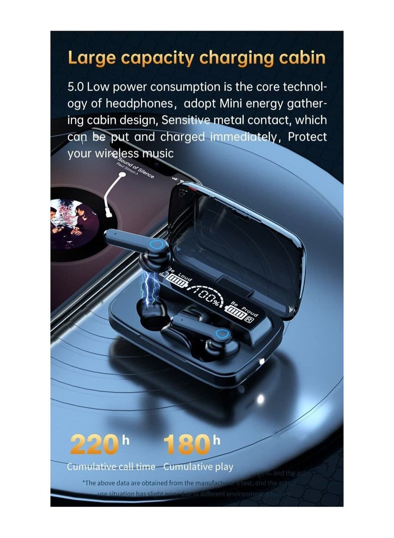 NIBEMINENT Wireless Bluetooth Headphones Noise Canceling Bass Compression Sports Gaming Headphones with Mic LED Power Display Smart Touch Black  - Image 2