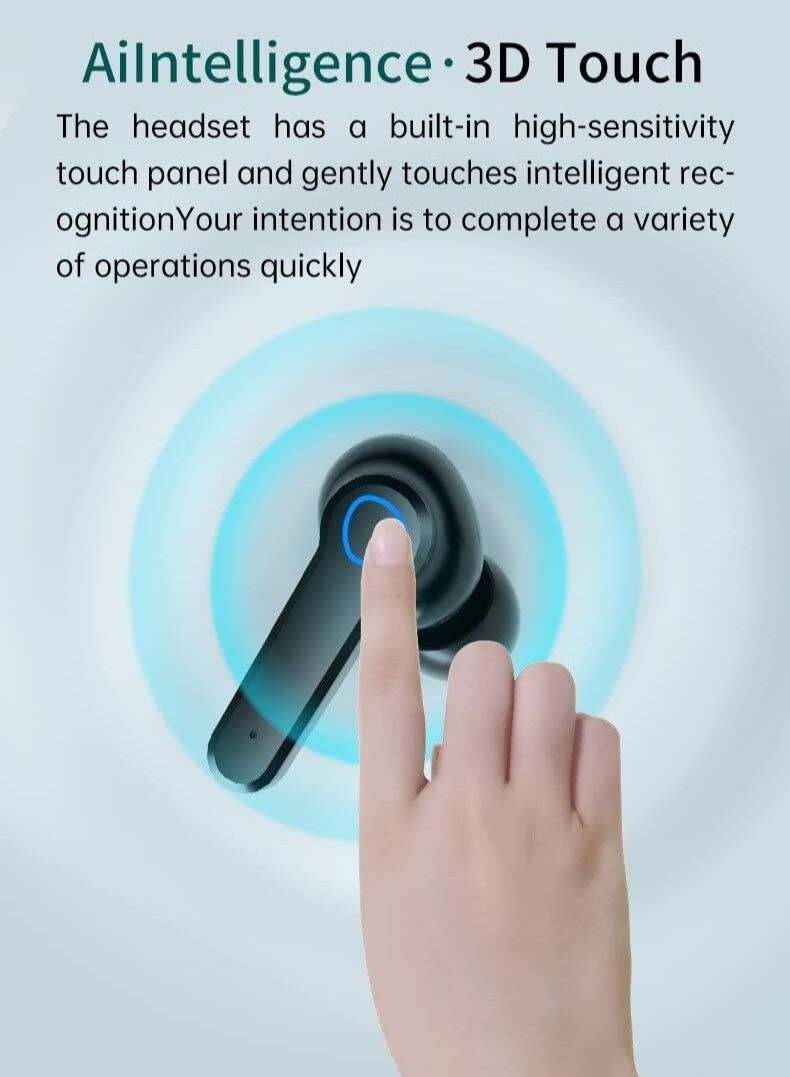NIBEMINENT Wireless Bluetooth Headphones Noise Canceling Bass Compression Sports Gaming Headphones with Mic LED Power Display Smart Touch Black  - Image 5