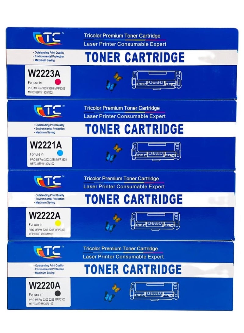 تي سي TC مجموعة خراطيش حبر ملونة 222A، W2220A W2221A W2222A W2223A، متوافقة مع سلسلة طابعات HP 3203 و3288 وMFP 3303 وMFP 3388 - Image 1
