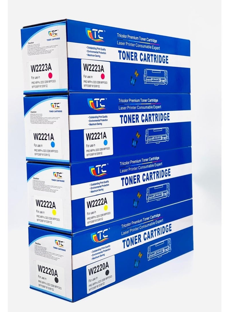 تي سي TC مجموعة خراطيش حبر ملونة 222A، W2220A W2221A W2222A W2223A، متوافقة مع سلسلة طابعات HP 3203 و3288 وMFP 3303 وMFP 3388 - Image 2