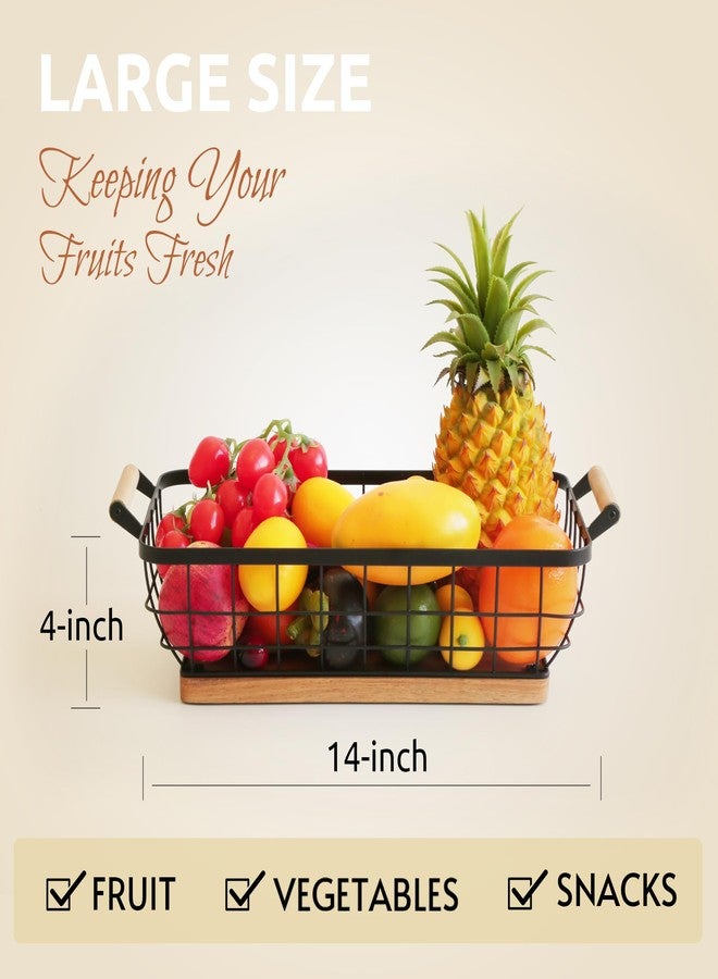 WILDMOS Rectangular Fruit Basket with Banana Hanger,Metal Wire Fruits Bowl with Wooden Base,Kitchen Table Organizer,Black Fruit Bowl for Kitchen Counter,Vegetable Bowls for Fruits, Veggies, Snacks. - Image 4