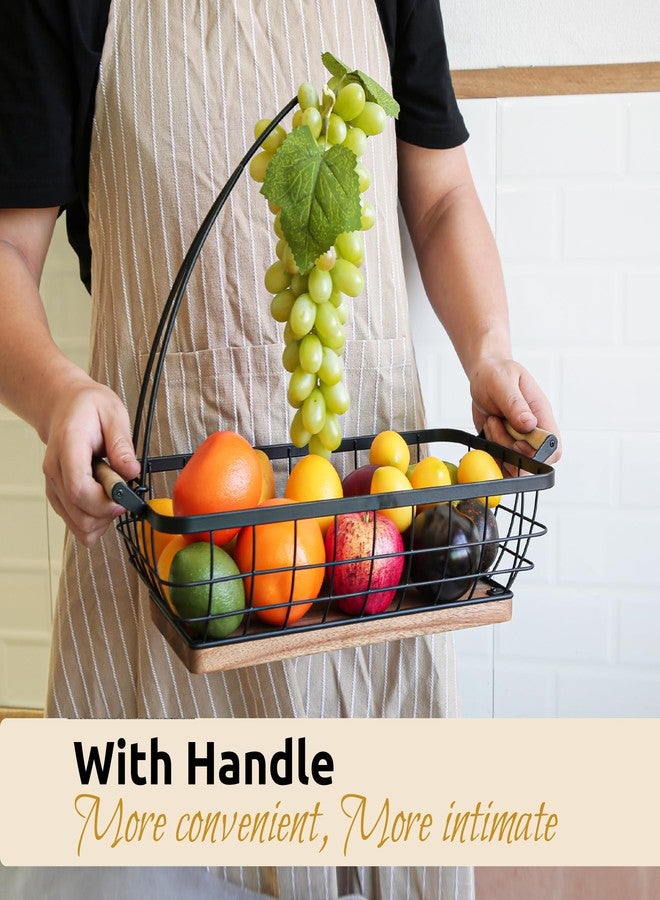 WILDMOS Rectangular Fruit Basket with Banana Hanger,Metal Wire Fruits Bowl with Wooden Base,Kitchen Table Organizer,Black Fruit Bowl for Kitchen Counter,Vegetable Bowls for Fruits, Veggies, Snacks. - Image 2