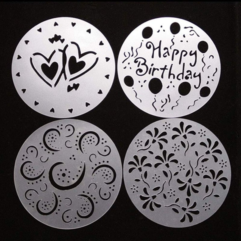 PZRT 4IN1 Plastic Cake Stencils Flower Spray Stencils Birthday Cake Mold Decorating Bakery Tools DIY Mould Fondant Template Molds Diameter 20cm White