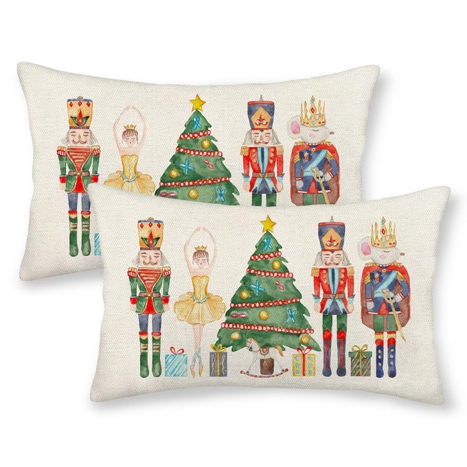 CHRISTMAS PILLOW COVERS 12X20 SET OF 2 NUTCRACKER CHRISTMAS DECOR LINEN PILLOWCASE CHRISTMAS DECORATIVE THROW PILLOWS FARMHOUSE WINTER HOLIDAY DECOR OUTDOOR CUSHION COVERS FOR COUCH HOME DEOCR