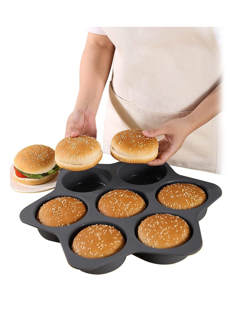 Household Silicone Hamburger Bun Mold 7 Cavity Loaf Pan Non-Stick Baking Pan Tool Silicone American Hamburger Grill - Image 3