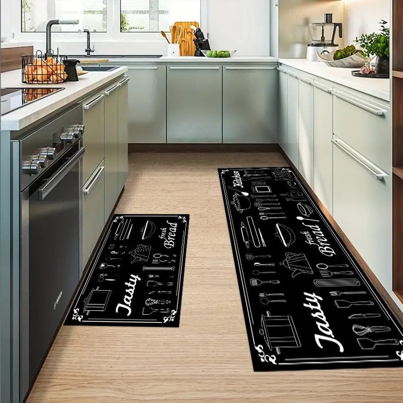 Home-Cloud HomeCloud Rubber Anti Fatigue Kitchen Rug Sets 2 Piece Non Slip Kitchen Mats for Floor Cushioned Kitchen Rugs and Mats Waterproof Comfort Standing Mat Runner for Kitchen (Fresh_Bread_Black) - Image 1