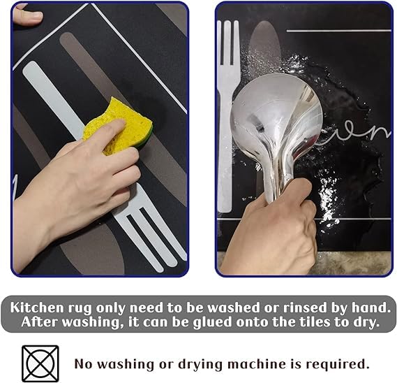 Home-Cloud HomeCloud Rubber Anti Fatigue Kitchen Rug Sets 2 Piece Non Slip Kitchen Mats for Floor Cushioned Kitchen Rugs and Mats Waterproof Comfort Standing Mat Runner for Kitchen (Fresh_Bread_Black) - Image 5