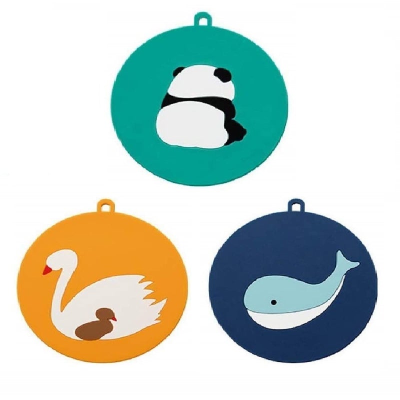 HENIJ 3 Pcs Cartoon Silicone Non-Slip Insulation Cute Animal Pattern,Thick Heat Proof-Resistant Trivet,pan for Hot & Cold Pot Pan Bowl Teacup, Coffee Mug (Round, Big) - Image 1