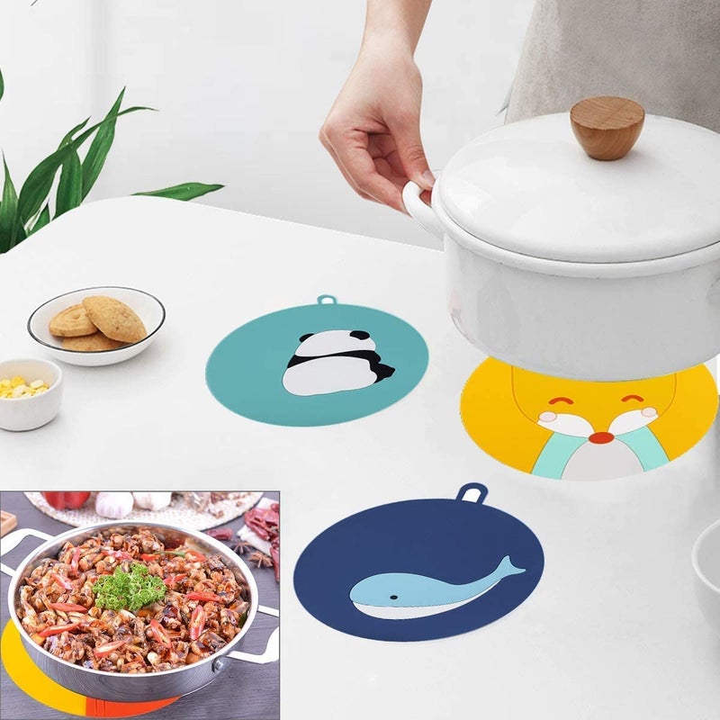 HENIJ 3 Pcs Cartoon Silicone Non-Slip Insulation Cute Animal Pattern,Thick Heat Proof-Resistant Trivet,pan for Hot & Cold Pot Pan Bowl Teacup, Coffee Mug (Round, Big) - Image 4