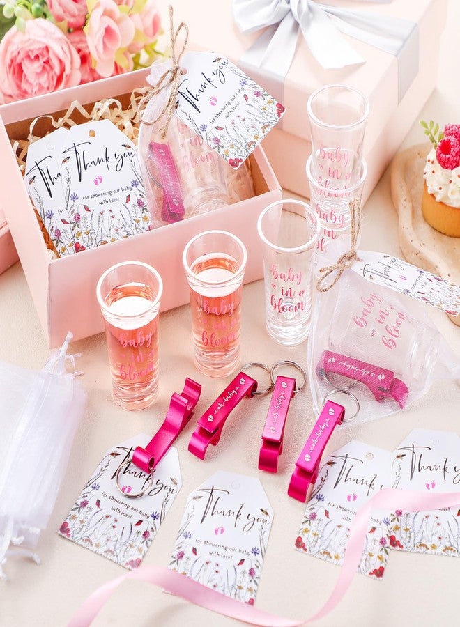 Singhoow 50 Sets Baby Shower Favor for Guests Acrylic Shot Glasses with Bottle Opener Keychains Thank You Tags and Bags Gender Reveal Party Favors for Guest Baby Shower Return Gift(Bloom) - Image 5