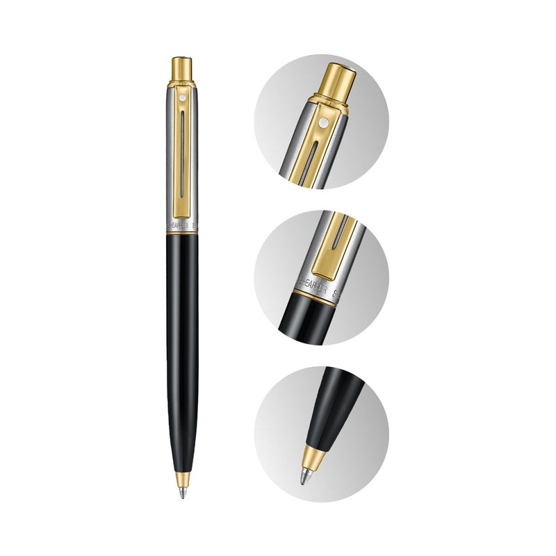 SHEAFFER قلم حبر جاف ببرميل أسود لامع وغطاء كروم مصقول من سنتينل ميتال 335 مع تفاصيل مطلية بالذهب - Image 2